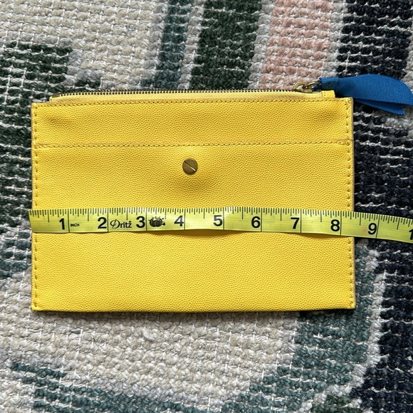 J. Crew Flat Leather Zipper Wallet Pouch Textured Sun Yellow F9598 New - Picture 5 of 6